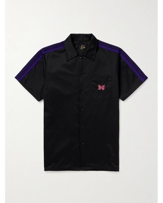 Needles Black Webbing-trimmed Logo-embroidered Cotton-blend Twill Shirt for men