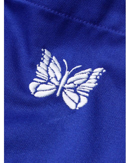 Needles Blue Webbing-trimmed Logo-embroidered Cotton-blend Twill Shirt for men