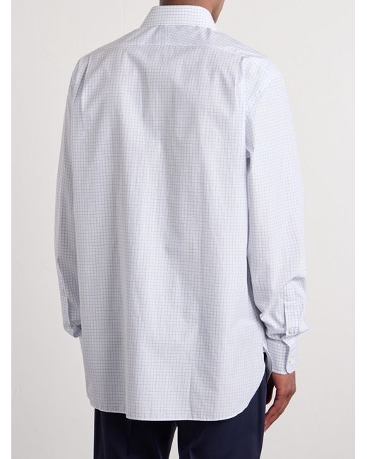 Ralph Lauren White Cutaway-Collar Checked Cotton-Poplin Shirt for men