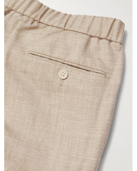 Mr P. Natural Straight-Leg Pleated Wool, Silk And Linen-Blend Drawstring Trousers for men