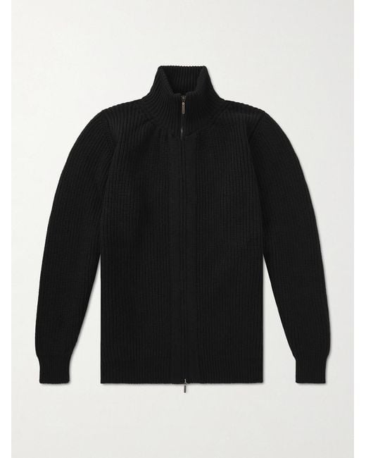 William Lockie Black Zack Ribbed Cashmere Cardigan for men