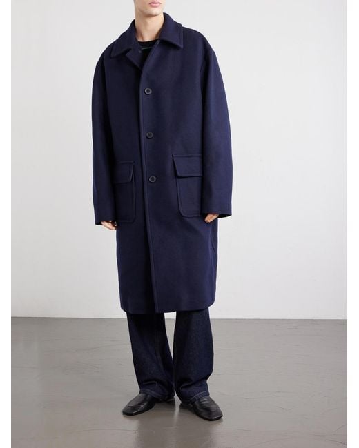 Dries Van Noten Blue Oversized Wool-Blend Coat for men