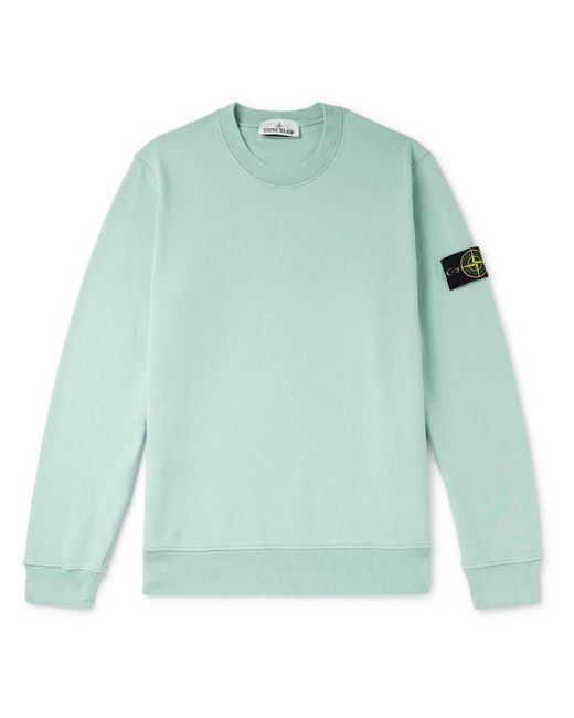 Stone Island Green Logo-appliquéd Garment-dyed Cotton-jersey Sweatshirt for men