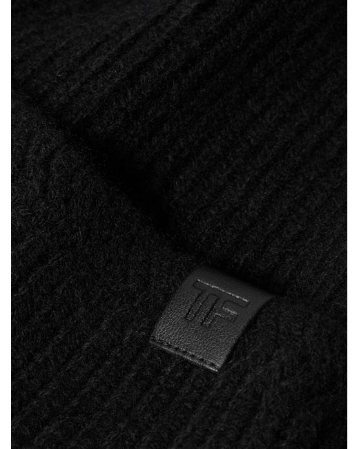 Berretto in misto lana e cashmere a coste con finiture in pelle di Tom Ford in Black da Uomo