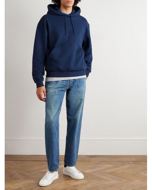 Saint Laurent Blue Logo-Embroidered Cotton-Jersey Hoodie for men