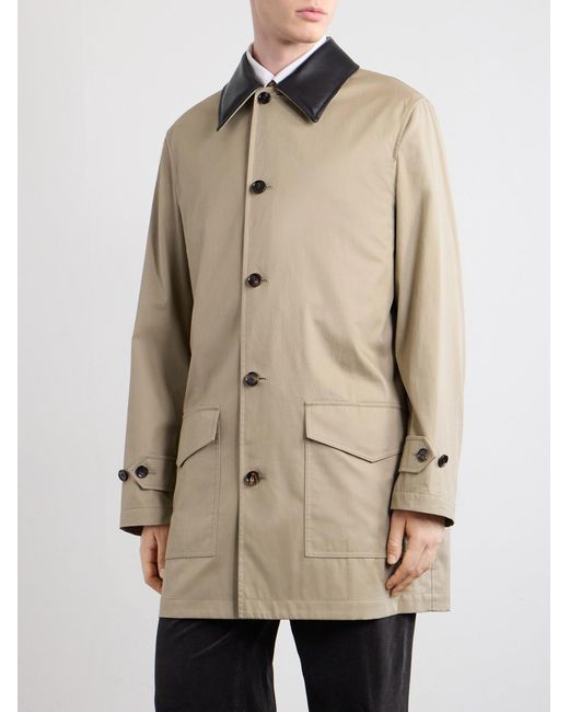 Burberry Natural Leather-Trimmed Cotton-Gabardine Trench Coat for men