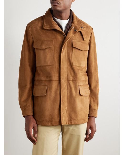 Loro Piana Brown Suede Field Jacket for men