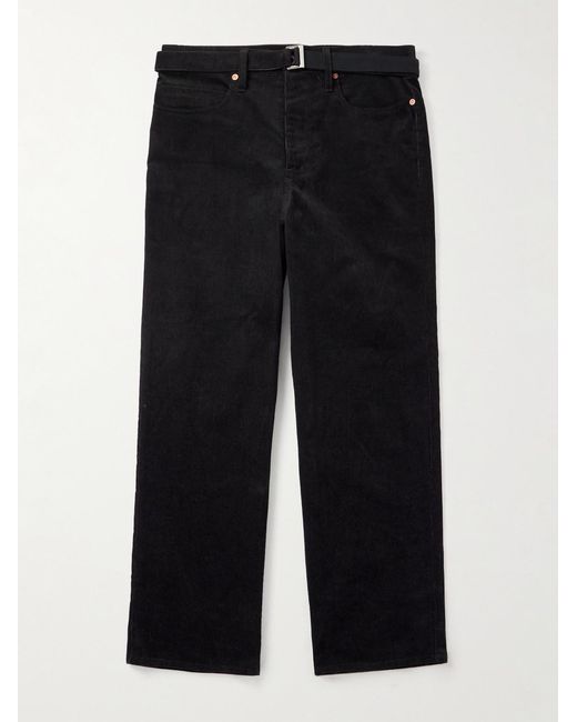 Sacai Black Straight-Leg Belted Cotton-Blend Corduroy Trousers for men