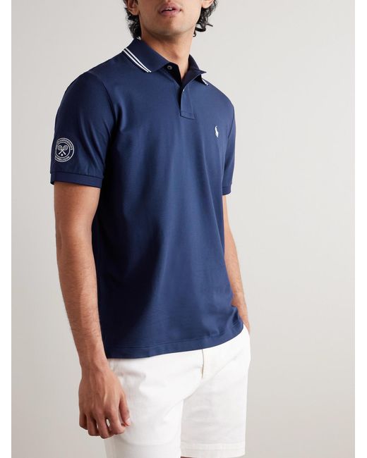 Polo Ralph Lauren Blue Wimbledon Logo-embroidered Cotton-blend Piqué Polo Shirt for men