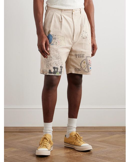 Kapital Natural Memorial Paint Straight-Leg Printed Cotton-Corduroy Shorts for men