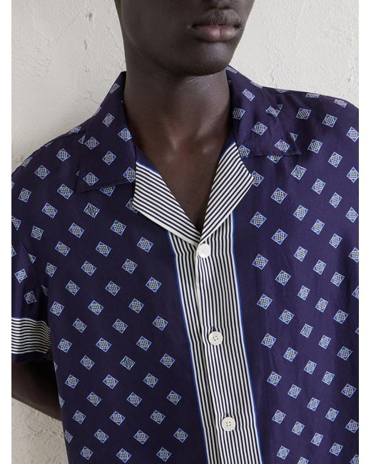 Bode Blue Camp-collar Printed Silk-voile Shirt for men