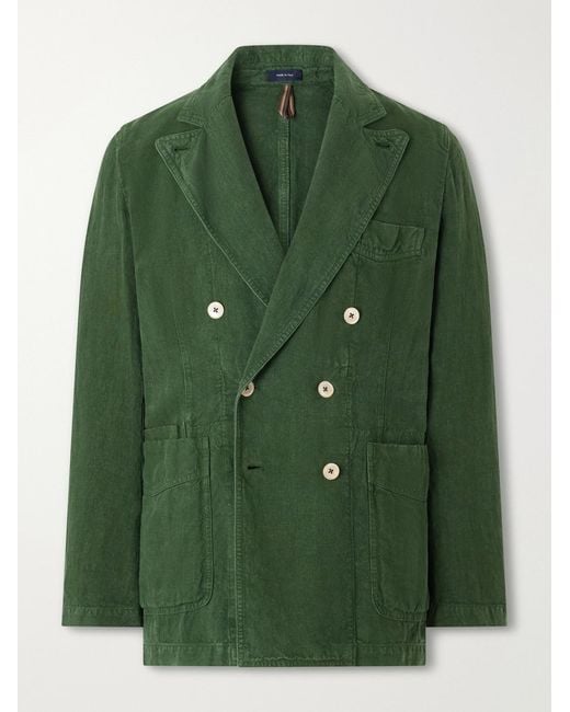 Drake's Green Games Double-breasted Linen Blazer for men