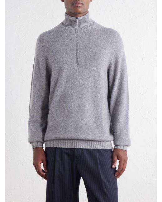 Thom Sweeney Gray Cashmere Half-Zip Sweater for men