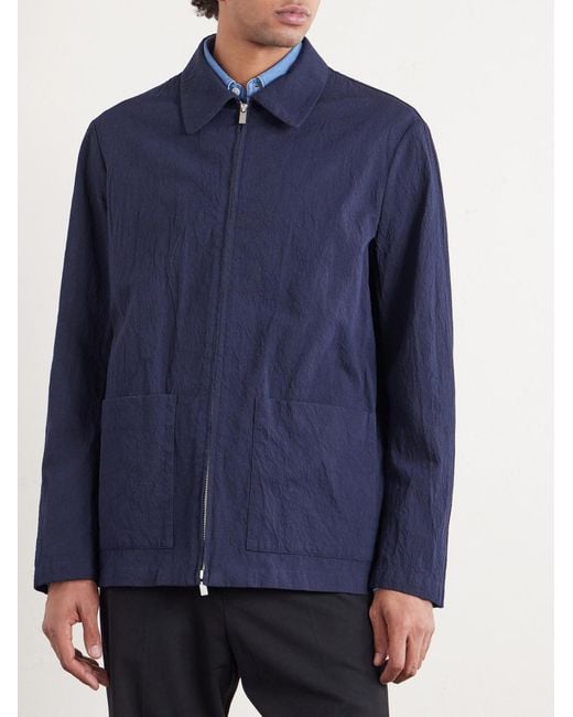 Barena Blue Crinkled Cotton-blend Overshirt for men