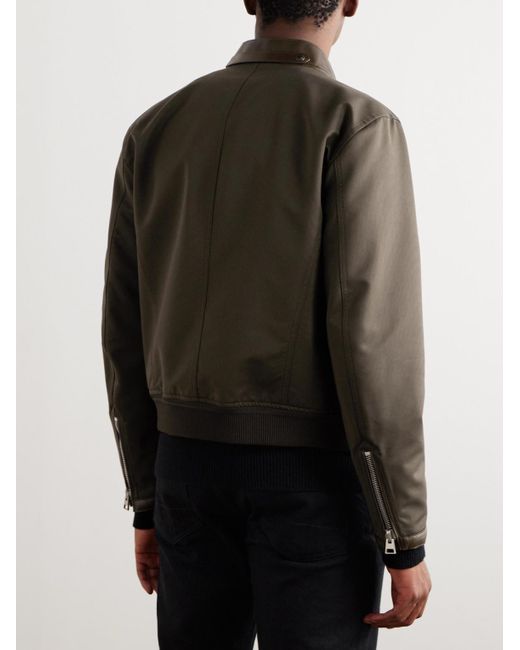 Tom Ford Green Leather-trimmed Cotton-blend Bomber Jacket for men