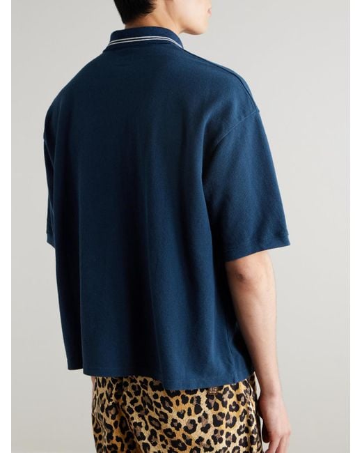 Kapital Blue Box Striped Embroidered Cotton-Piqué Polo Shirt for men