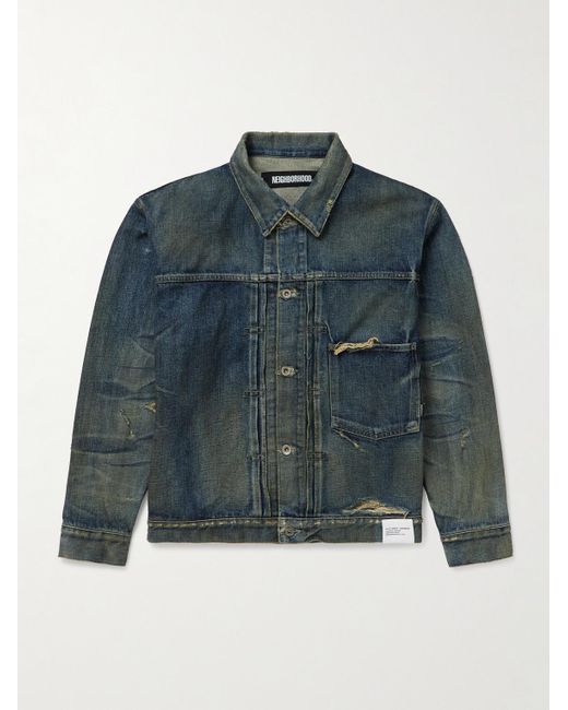 Neighborhood Blue Savage Type-1 Distressed Denim Jacket for men