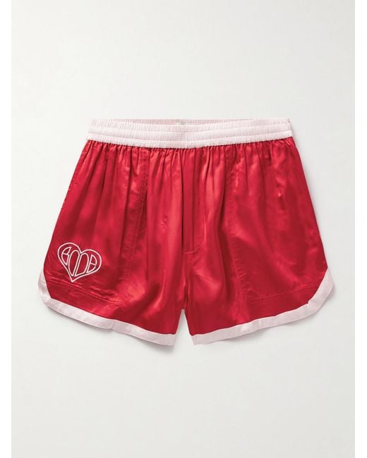 Bode Wide-Leg Logo-Embroidered Two-Tone Satin Shorts for men