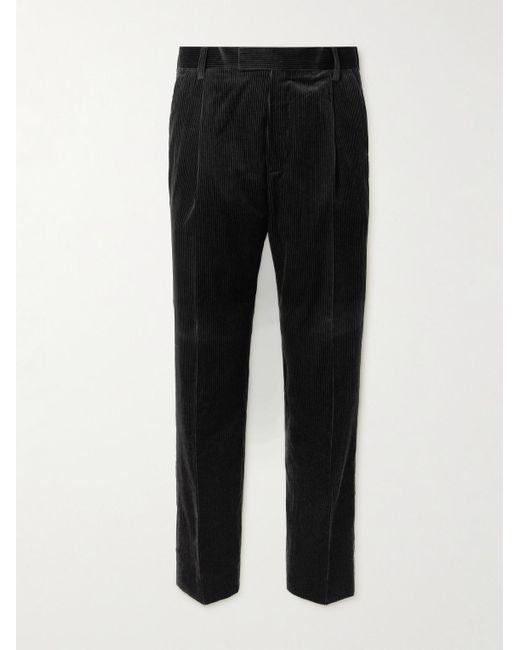 Mr P. Black Tapered Pleated Cotton And Cashmere-Blend Corduroy Trousers for men