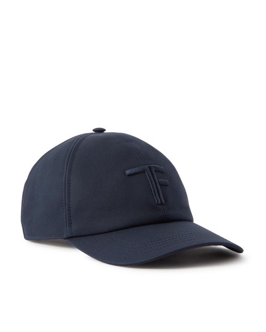 Tom Ford Blue Leather-trimmed Logo-embroidered Cotton-twill Baseball Cap