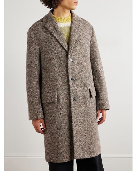 Dries Van Noten Gray Wool-Blend Tweed Overcoat for men
