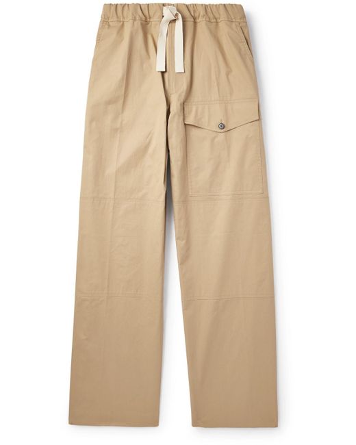Dries Van Noten Natural Wide-Leg Cotton-Twill Drawstring Cargo Trousers for men