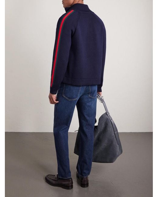 Gucci Blue Striped Wool Zip-Up Cardigan for men