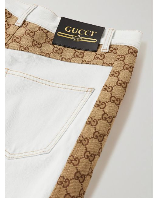 Gucci White Straight-leg Monogrammed Canvas-trimmed Jeans for men
