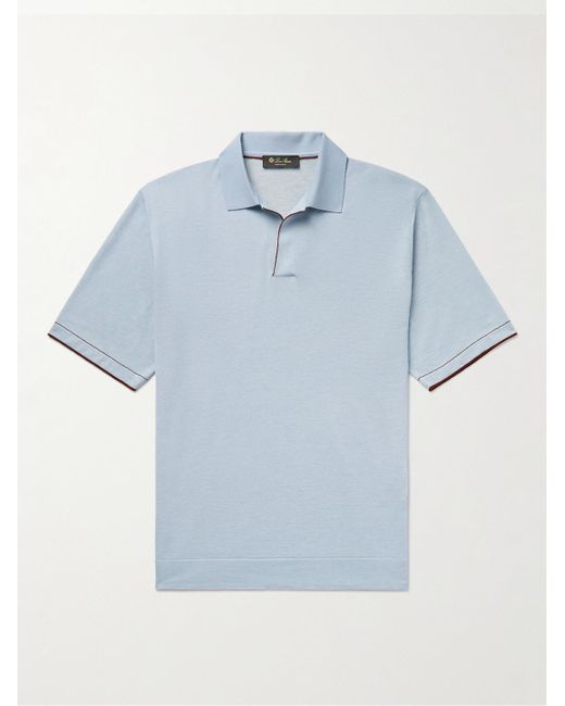 Loro Piana Blue Silk And Cashmere-Blend Polo Shirt for men