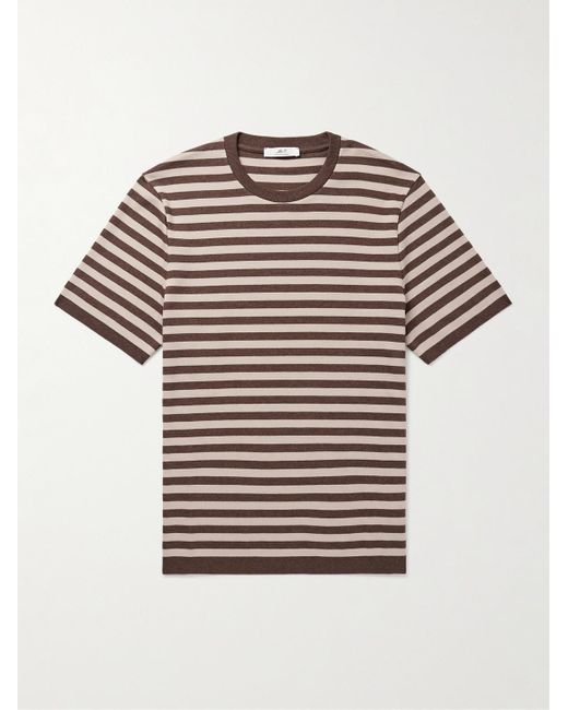 Mr P. Brown Striped Cotton-Piqué T-Shirt for men