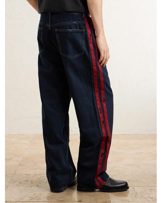 NAHMIAS Blue Destroyed Wide-Leg Striped Jeans for men