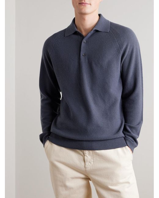 Mr P. Blue Wool And Cashmere-blend Polo Shirt for men