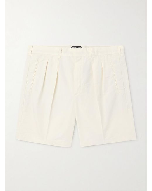 Tom Ford Natural Straight-Leg Pleated Cotton And Silk-Blend Poplin Shorts for men