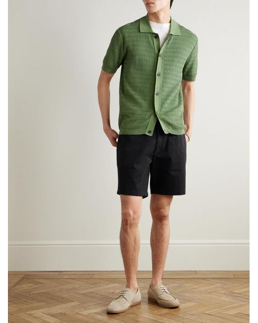 Mr P. Black Straight-Leg Garment-Dyed Cotton-Blend Twill Bermuda Shorts for men