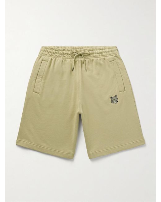 Maison Kitsuné Green Straight-leg Logo-appliquéd Cotton-jersey Drawstring Shorts for men