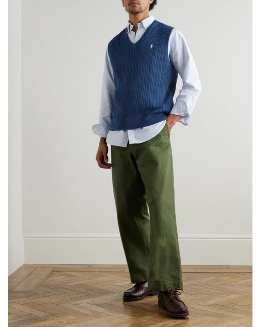 Polo Ralph Lauren Blue Logo-Embroidered Cable-Knit Cotton Vest for men