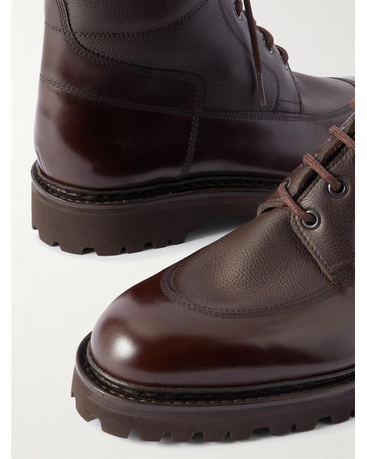 John Lobb Brown Peak Panelled Leather Boots for men