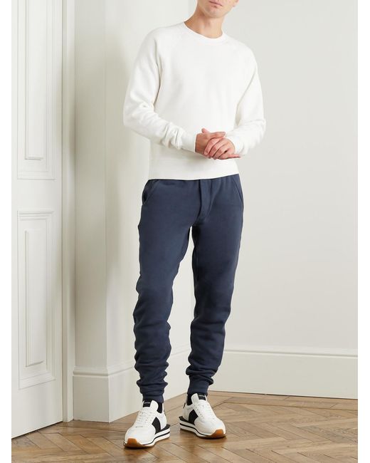 Tom Ford Blue Tapered Garment-Dyed Cotton-Jersey Sweatpants for men