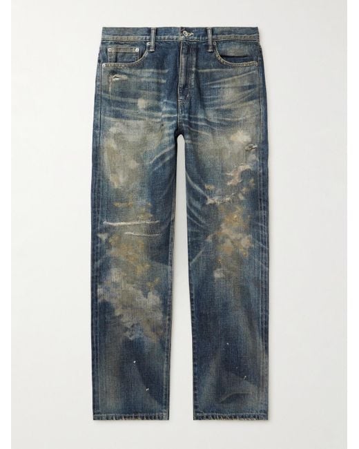 Neighborhood Blue Savage Straight-leg Distressed Selvedge Jeans for men