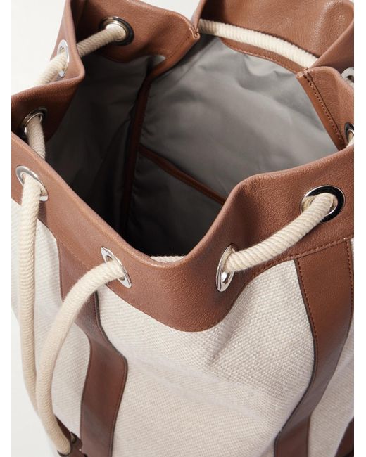 Brunello Cucinelli Natural Leather-Trimmed Cotton And Linen-Blend Canvas Backpack for men