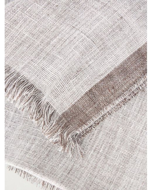 Brunello Cucinelli White Fringed Linen Scarf for men