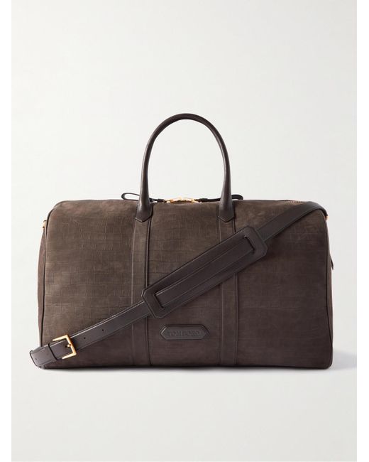 Tom Ford Brown Croc-effect Nubuck And Full-grain Leather Holdall for men