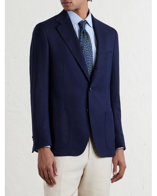 De Petrillo Blue Wool-Hopsack Blazer for men