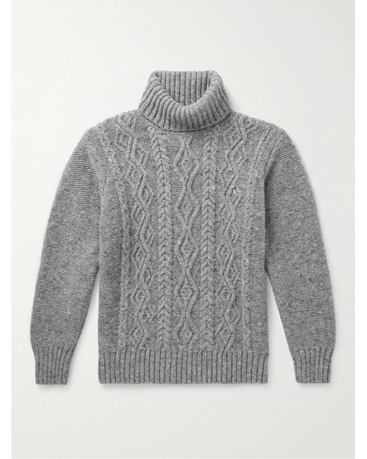 Inis Meáin Gray Cable-knit Donegal Merino Wool And Cashmere-blend Rollneck Sweater for men