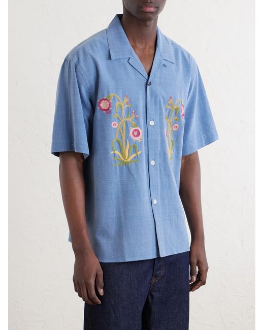 Kardo Blue Ronen Convertible-Collar Embroidered Cotton Shirt for men
