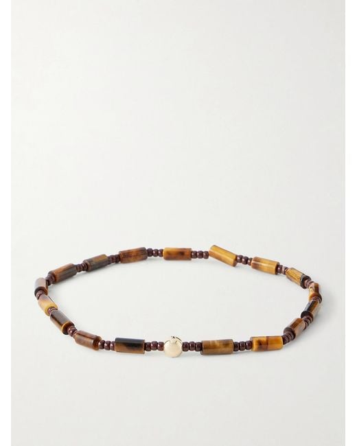 Luis Morais Natural 14-Karat Tiger's Eye Beaded Bracelet for men