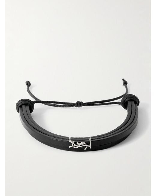 Saint Laurent White Cassandre Logo-Embellished Leather Bracelet for men