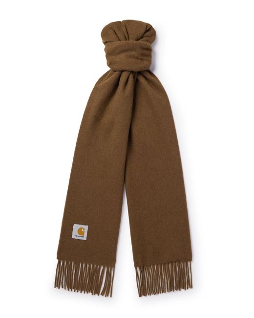 Carhartt Brown Clan Logo-appliquéd Fringed Wool Scarf for men