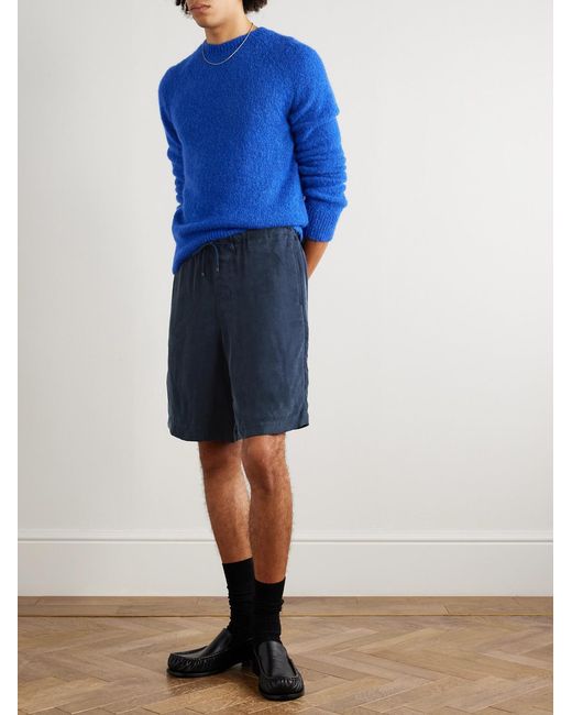 Dries Van Noten Blue Straight-Leg Washed-Twill Drawstring Shorts for men