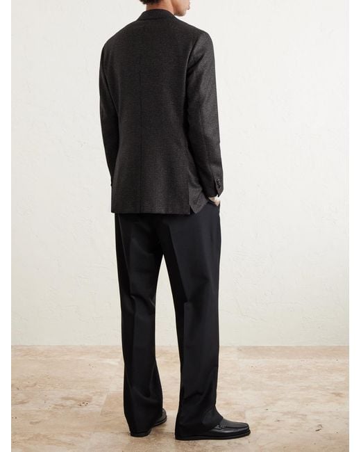 Saman Amel Black Double-breasted Houndstooth Wool Suit Jacket for men